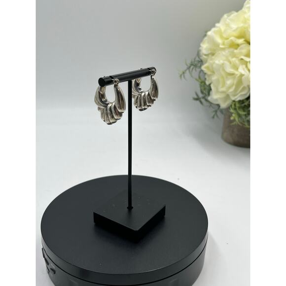 ND Norwegian Designs Vintage Puffy 925 Sterling Silver Vintage Hoop Earrings - Picture 2 of 10